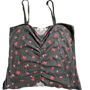 452-Grey and pink floral cami top with spaghetti strap. Sz. Large Society 212